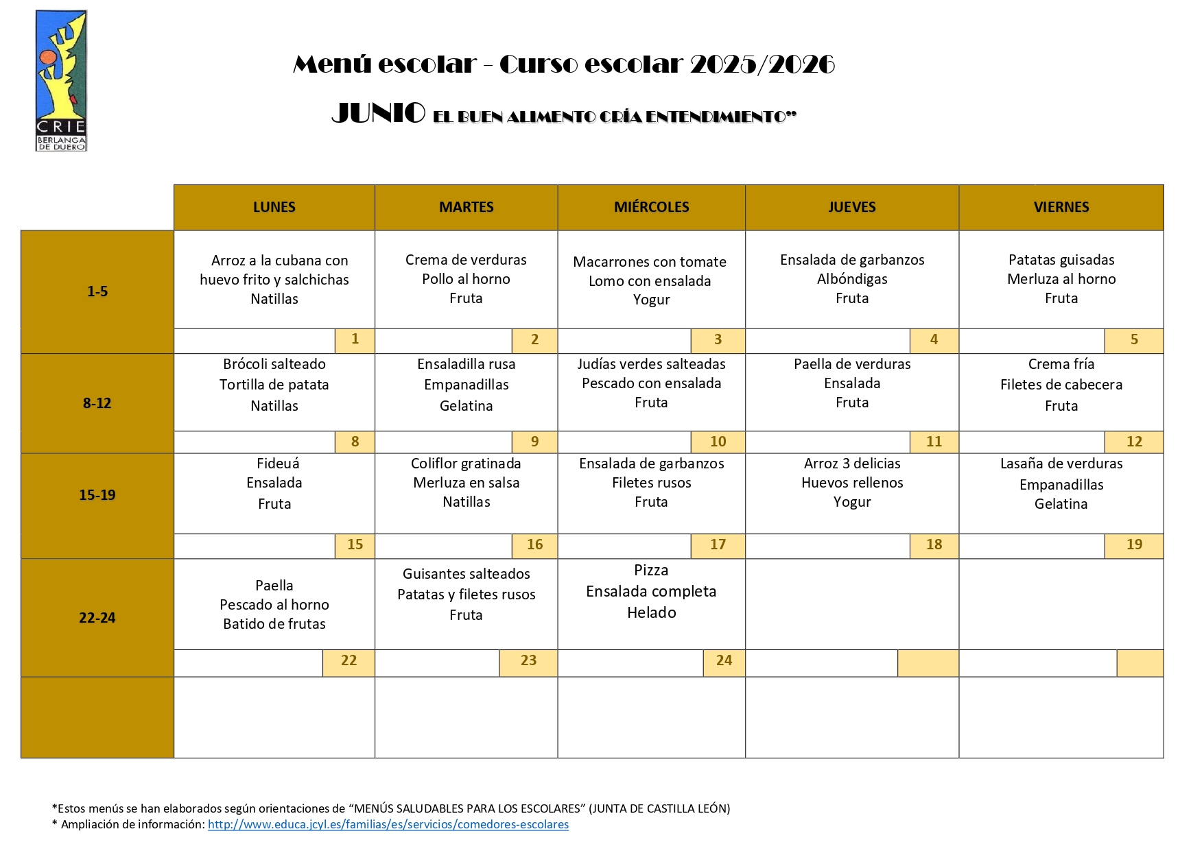 Menú Junio 26