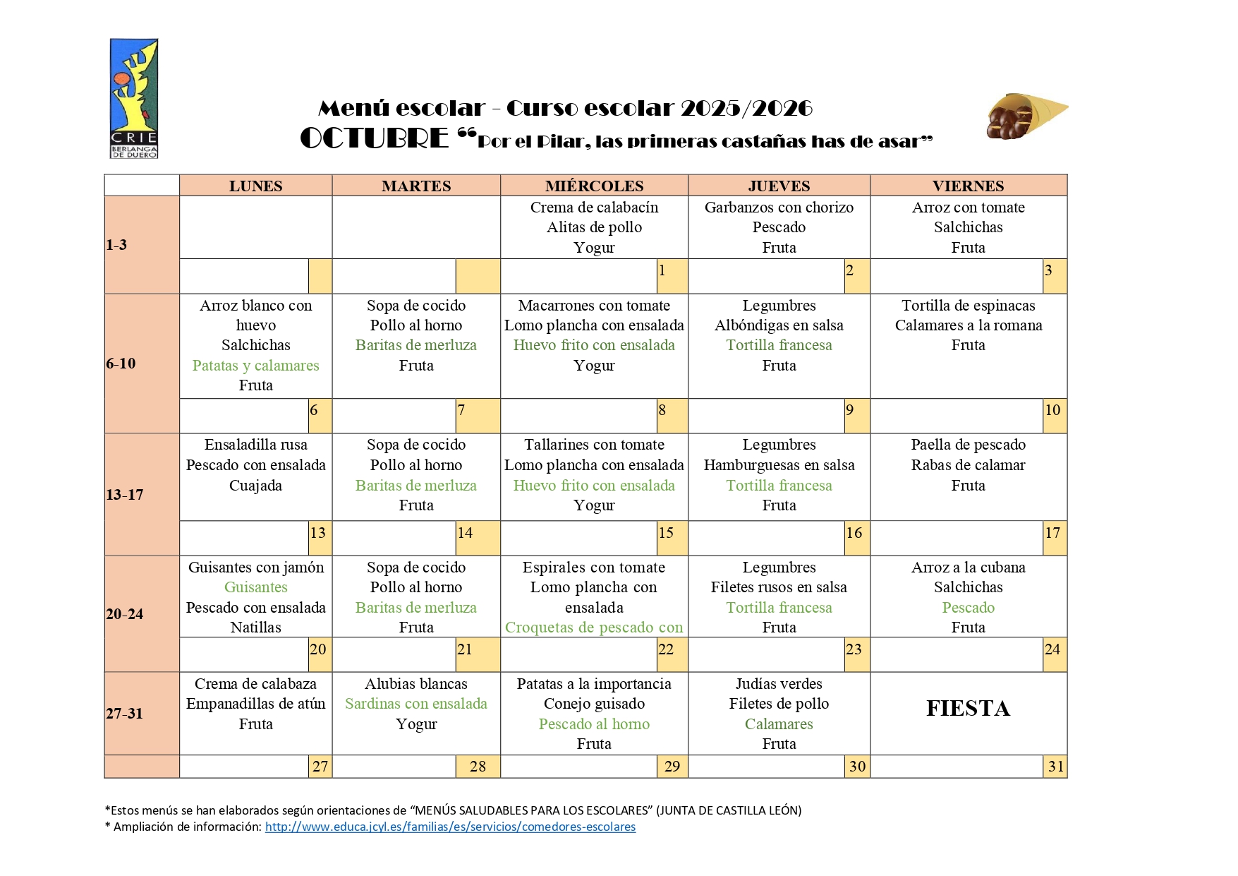 Menú Octubre Menú Octubre