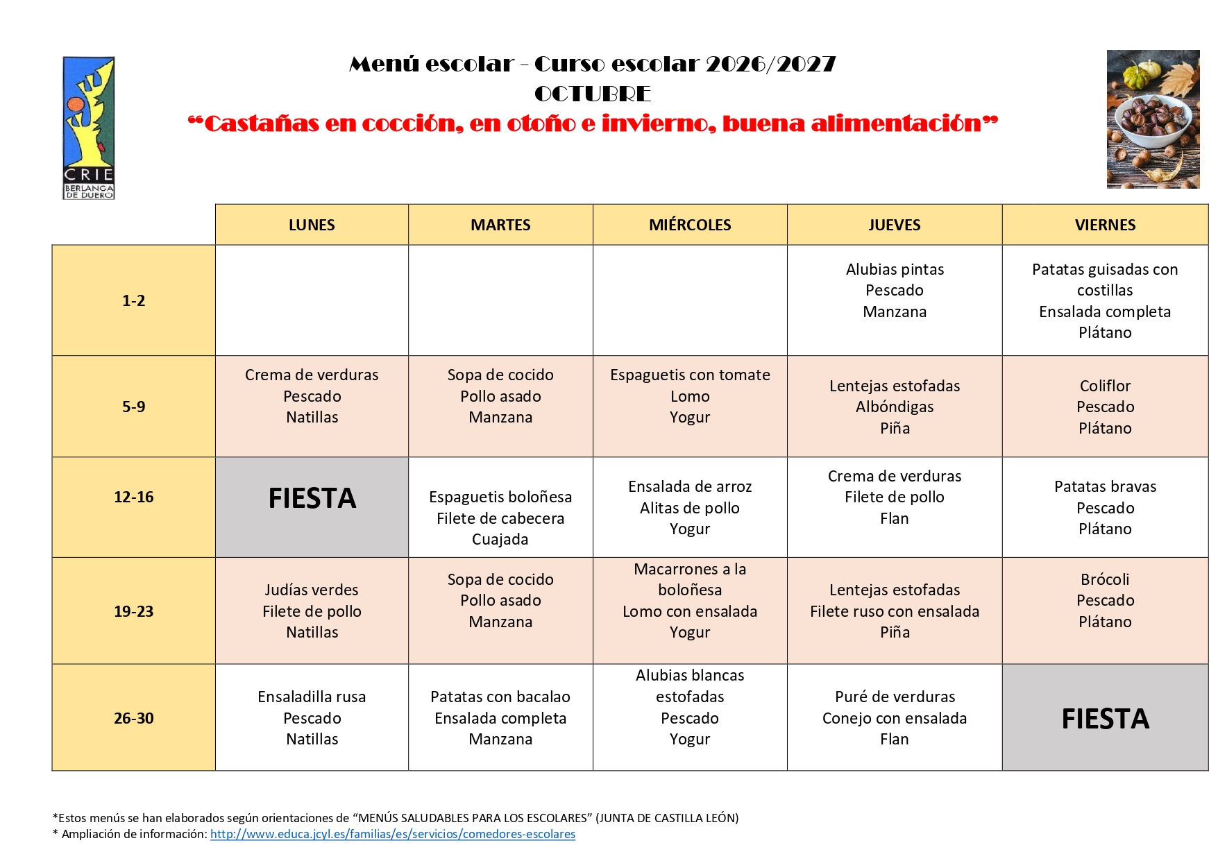 Menú octubre